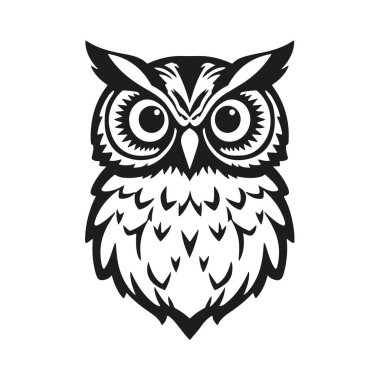 Keskin bakışlı baykuş logosu, temiz çizgiler, bilgelik ve gücün sembolü. Baykuş, baykuş amblemi, gece kuşu, kabile baykuşu.