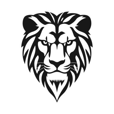 Aslan kafası ve ayrıntılı yelesi. Hayvan simgesi şablonu. Vahşi hayvan, aslan kral, yırtıcı hayvan, vahşi kedi, kükreyen aslan