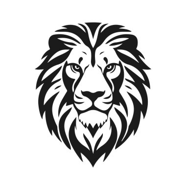 Aslan kafası ve ayrıntılı yelesi. Hayvan simgesi şablonu. Vahşi hayvan, aslan kral, yırtıcı hayvan, vahşi kedi, kükreyen aslan