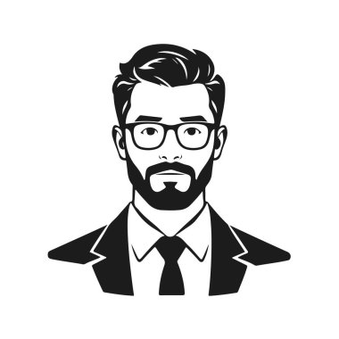 Erkek ikonu, iş adamı avatarı ikonu, ofis çalışanı ikonu, hipster yüz tasarımı, grafik erkek portresi, iş adamı avatarı, sakallı adam, ofis çalışanı, hipster yüzü, erkek portresi.
