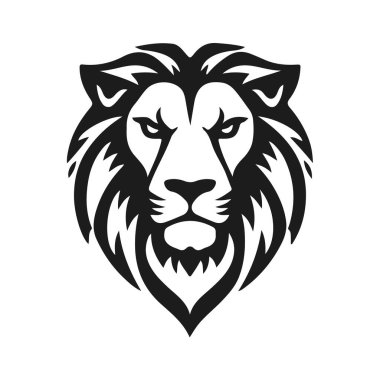 Aslan kafası ve ayrıntılı yelesi. Hayvan simgesi şablonu. Vahşi hayvan, aslan kral, yırtıcı hayvan, vahşi kedi, kükreyen aslan