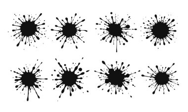 Bir çift leke, mürekkep sıçraması. Soyut leke, sıvı boya, leke lekesi, damlama, sprey. Siyah boya damlaları, yağ, mürekkep. Vektör sıvı siluetleri