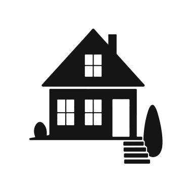 Ev silueti logosu, emlak sembolü, gayrimenkul mimari vektörü, bina ikonu, gayrimenkul tasarımı.