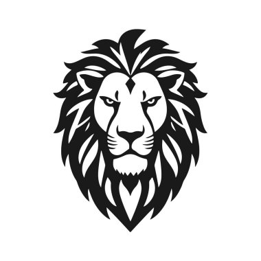 Aslan başı çizimi, vahşi kedi logosu, görkemli hayvan yüzü, hayvanların kralı, güçlü aslan amblemi tasarımı.