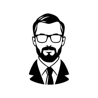 Erkek ikonu, iş adamı avatarı ikonu, ofis çalışanı ikonu, hipster yüz tasarımı, grafik erkek portresi, iş adamı avatarı, sakallı adam, ofis çalışanı, hipster yüzü, erkek portresi.