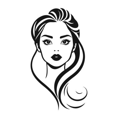 Zarif kadın silueti, güzellik salonu logosu, kadın yüz hatları, şık kız kafası tasarımı.