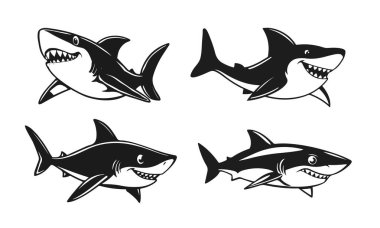 Saldırgan köpekbalıkları, çizgi film yırtıcıları, deniz hayvanı tasarımı, tehlikeli deniz yaratıkları.