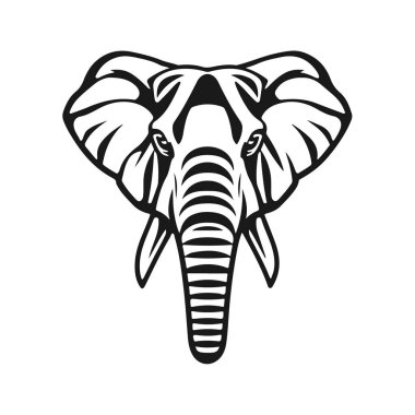Fil kafası illüstrasyonu, vahşi hayvan yüzü, orman memelisi çizimi, kabile fil sanatı, safari hayvan amblemi.