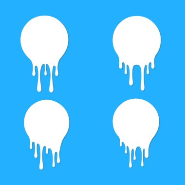 Damlayan süt aşağı akar. Damlayan sıvı. Sıvı sıvısı. Boya dökülüyor. Düşen boya. Sıvı yağ lekesi. Soyut, sıvı mürekkep damlaları. Süt ürünleri. Vektör illüstrasyonu