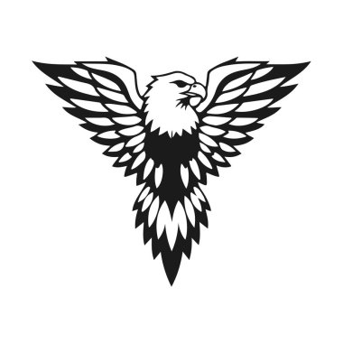 Uçan kartal çizimi, kartal kanatları, kabile kuşu, görkemli şahin tasarımı, siyah kuş silueti.