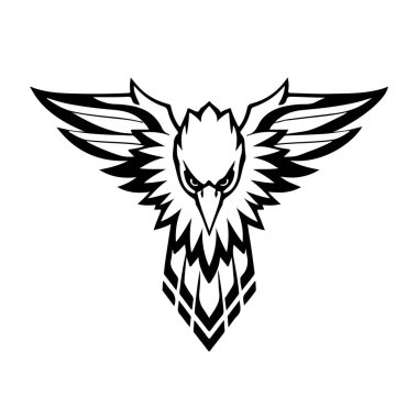 Uçan kartal çizimi, kartal kanatları, kabile kuşu, görkemli şahin tasarımı, siyah kuş silueti.