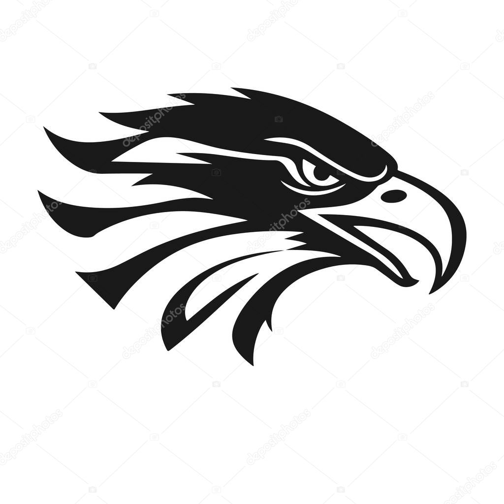 Eagle head logo, bird of prey illustration, wild animal graphic, vintage eagle emblem, aggressive bird design