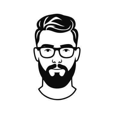 Erkek ikonu, iş adamı avatarı ikonu, ofis çalışanı ikonu, hipster yüz tasarımı, grafik erkek portresi, iş adamı avatarı, sakallı adam, ofis çalışanı, hipster yüzü, erkek portresi.