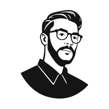 Erkek ikonu, iş adamı avatarı ikonu, ofis çalışanı ikonu, hipster yüz tasarımı, grafik erkek portresi, iş adamı avatarı, sakallı adam, ofis çalışanı, hipster yüzü, erkek portresi.
