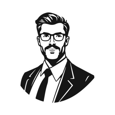 Erkek ikonu, iş adamı avatarı ikonu, ofis çalışanı ikonu, hipster yüz tasarımı, grafik erkek portresi, iş adamı avatarı, sakallı adam, ofis çalışanı, hipster yüzü, erkek portresi.