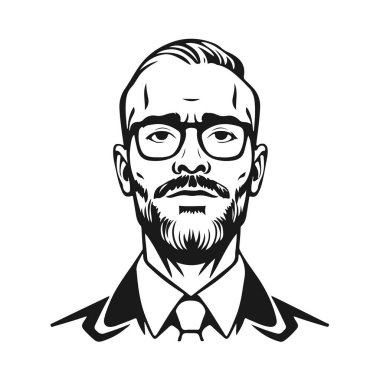 Erkek ikonu, iş adamı avatarı ikonu, ofis çalışanı ikonu, hipster yüz tasarımı, grafik erkek portresi, iş adamı avatarı, sakallı adam, ofis çalışanı, hipster yüzü, erkek portresi.
