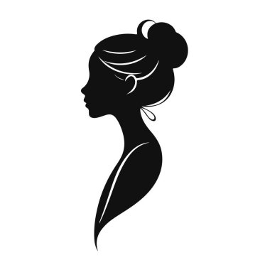 Zarif kadın silueti, kadın profil vektörü, güzellik salonu logosu, kadın yüzü tasarımı, şık kız kafası tasarımı.