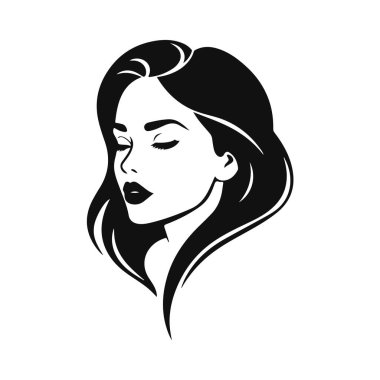 Zarif kadın silueti, güzellik salonu logosu, kadın yüz hatları, şık kız kafası tasarımı.