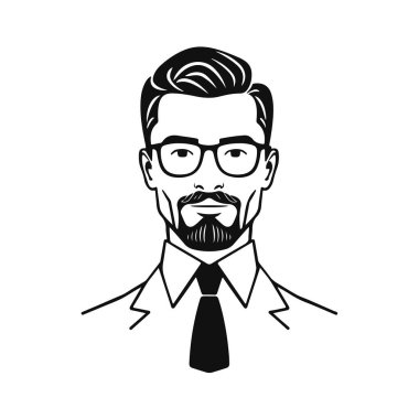 Erkek ikonu, iş adamı avatarı ikonu, ofis çalışanı ikonu, hipster yüz tasarımı, grafik erkek portresi, iş adamı avatarı, sakallı adam, ofis çalışanı, hipster yüzü, erkek portresi.