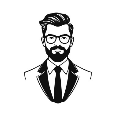 Erkek ikonu, iş adamı avatarı ikonu, ofis çalışanı ikonu, hipster yüz tasarımı, grafik erkek portresi, iş adamı avatarı, sakallı adam, ofis çalışanı, hipster yüzü, erkek portresi.