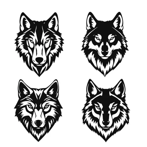 Kurt kafası koleksiyonu, kabile kurt sanatı, vahşi hayvan amblemi, vahşi yırtıcı sembolü.