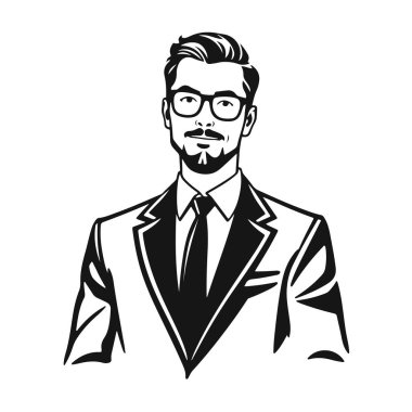 Erkek ikonu, iş adamı avatarı ikonu, ofis çalışanı ikonu, hipster yüz tasarımı, grafik erkek portresi, iş adamı avatarı, sakallı adam, ofis çalışanı, hipster yüzü, erkek portresi.