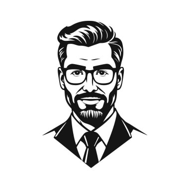 Erkek ikonu, iş adamı avatarı ikonu, ofis çalışanı ikonu, hipster yüz tasarımı, grafik erkek portresi, iş adamı avatarı, sakallı adam, ofis çalışanı, hipster yüzü, erkek portresi.