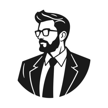 Erkek ikonu, iş adamı avatarı ikonu, ofis çalışanı ikonu, hipster yüz tasarımı, grafik erkek portresi, iş adamı avatarı, sakallı adam, ofis çalışanı, hipster yüzü, erkek portresi.