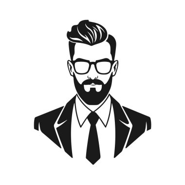 Erkek ikonu, iş adamı avatarı ikonu, ofis çalışanı ikonu, hipster yüz tasarımı, grafik erkek portresi, iş adamı avatarı, sakallı adam, ofis çalışanı, hipster yüzü, erkek portresi.