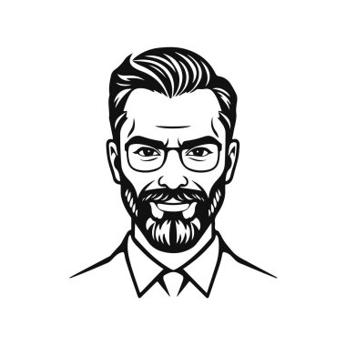 Erkek ikonu, iş adamı avatarı ikonu, ofis çalışanı ikonu, hipster yüz tasarımı, grafik erkek portresi, iş adamı avatarı, sakallı adam, ofis çalışanı, hipster yüzü, erkek portresi.