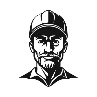Mimar illüstrasyonu, miğferli adam ikonu, sakallı adam avatarı, erkek logosu tasarımı