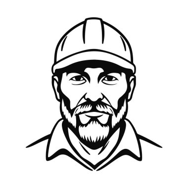 Mimar illüstrasyonu, miğferli adam ikonu, sakallı adam avatarı, erkek logosu tasarımı