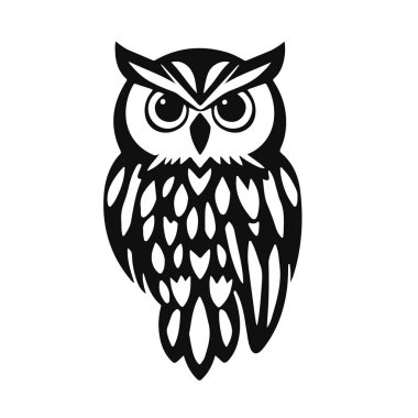 Keskin bakışlı baykuş logosu, temiz çizgiler, bilgelik ve gücün sembolü. Baykuş, baykuş amblemi, gece kuşu, kabile baykuşu.
