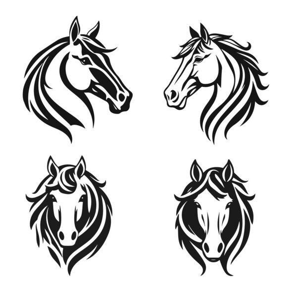 Horse head silhouette collection, horse head logo, animal emblem, horse symbol, vector illustration