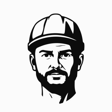 Mimar illüstrasyonu, miğferli adam ikonu, sakallı adam avatarı, erkek logosu tasarımı