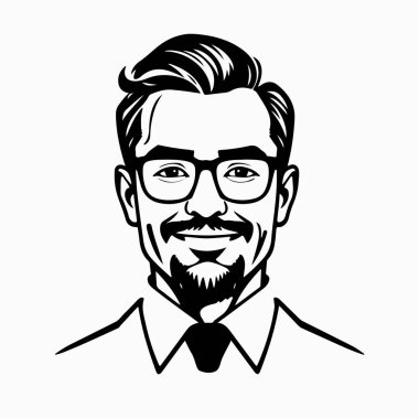 Erkek ikonu, iş adamı avatarı ikonu, ofis çalışanı ikonu, hipster yüz tasarımı, grafik erkek portresi, iş adamı avatarı, sakallı adam, ofis çalışanı, hipster yüzü, erkek portresi.