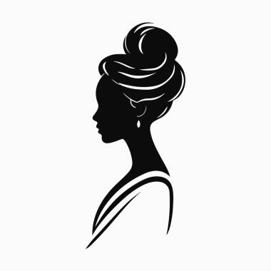 Zarif kadın silueti, kadın profil vektörü, güzellik salonu logosu, kadın yüzü tasarımı, şık kız kafası tasarımı.