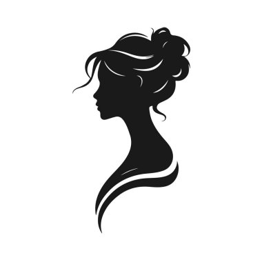 Zarif kadın silueti, kadın profil vektörü, güzellik salonu logosu, kadın yüzü tasarımı, şık kız kafası tasarımı.