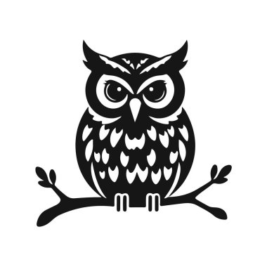 Keskin bakışlı baykuş logosu, temiz çizgiler, bilgelik ve gücün sembolü. Baykuş, baykuş amblemi, gece kuşu, kabile baykuşu.