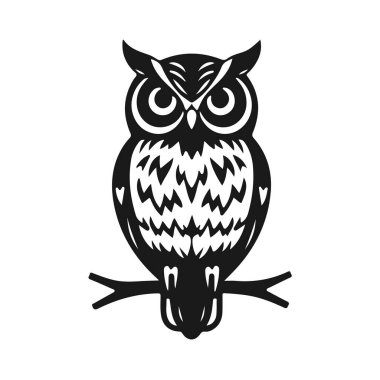Keskin bakışlı baykuş logosu, temiz çizgiler, bilgelik ve gücün sembolü. Baykuş, baykuş amblemi, gece kuşu, kabile baykuşu.