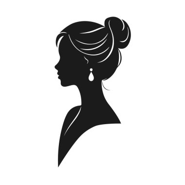 Zarif kadın silueti, kadın profil vektörü, güzellik salonu logosu, kadın yüzü tasarımı, şık kız kafası tasarımı.
