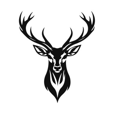 Geyik kafası silueti, geyik yüzü vektör çizimi, vahşi hayvan tasarımı, geyik logosu