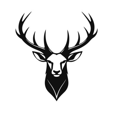 Geyik kafası silueti, geyik yüzü vektör çizimi, vahşi hayvan tasarımı, geyik logosu