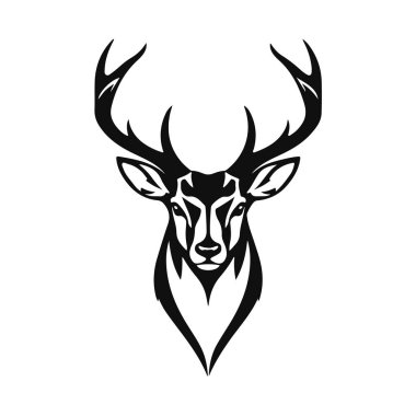 Geyik kafası silueti, geyik yüzü vektör çizimi, vahşi hayvan tasarımı, geyik logosu
