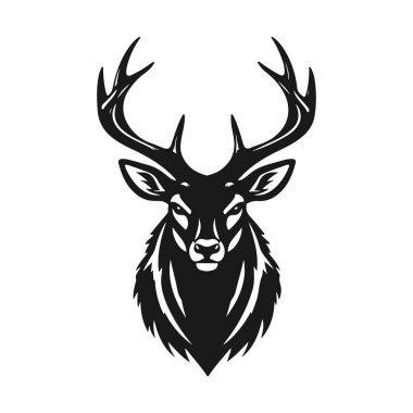Geyik kafası silueti, geyik yüzü vektör çizimi, vahşi hayvan tasarımı, geyik logosu