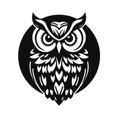 Keskin bakışlı baykuş logosu, temiz çizgiler, bilgelik ve gücün sembolü. Baykuş, baykuş amblemi, gece kuşu, kabile baykuşu.