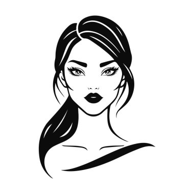 Şık kız kafası tasarımı, zarif kadın silueti, kadın vektörü, güzellik salonu logosu, kadın yüz hatları.