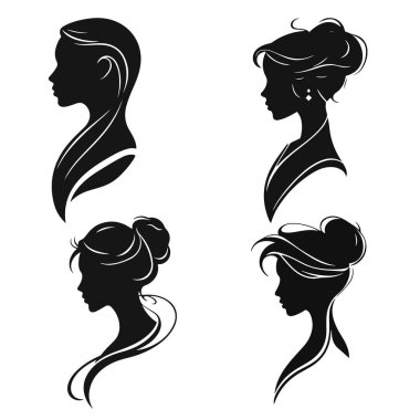 Zarif kadın siluetleri koleksiyonu, kadın profili, güzellik salonu logosu, kadın yüz hatları, şık kız kafa tasarımı