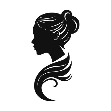 Zarif kadın silueti, kadın profil vektörü, güzellik salonu logosu, kadın yüzü tasarımı, şık kız kafası tasarımı.