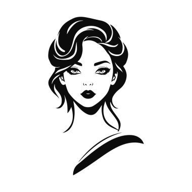 Zarif kadın silueti, güzellik salonu logosu, kadın yüz hatları, şık kız kafası tasarımı.